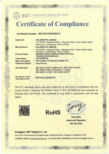 China Color Optic Limited certification